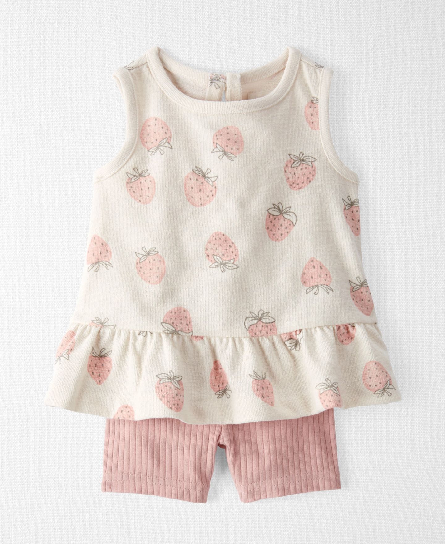 Комплект Carter's Berry Patch Round Neck Top and Shorts, 2-Piece Set для девочек-малышей, цвет: Розовый / Молочный — фото 1
