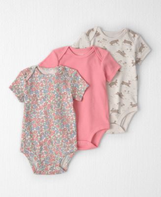 Baby Girls' Organic Cotton Spring Floral Print Round Neck Bodysuits, 3-Pack