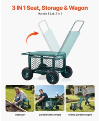 SUGFIT Heavy-Duty Metal Rolling Garden Cart with 400 lb Capacity & Large Wheels