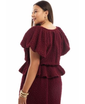 June + Vie Women's Plus Size Textured Knit Peplum Top