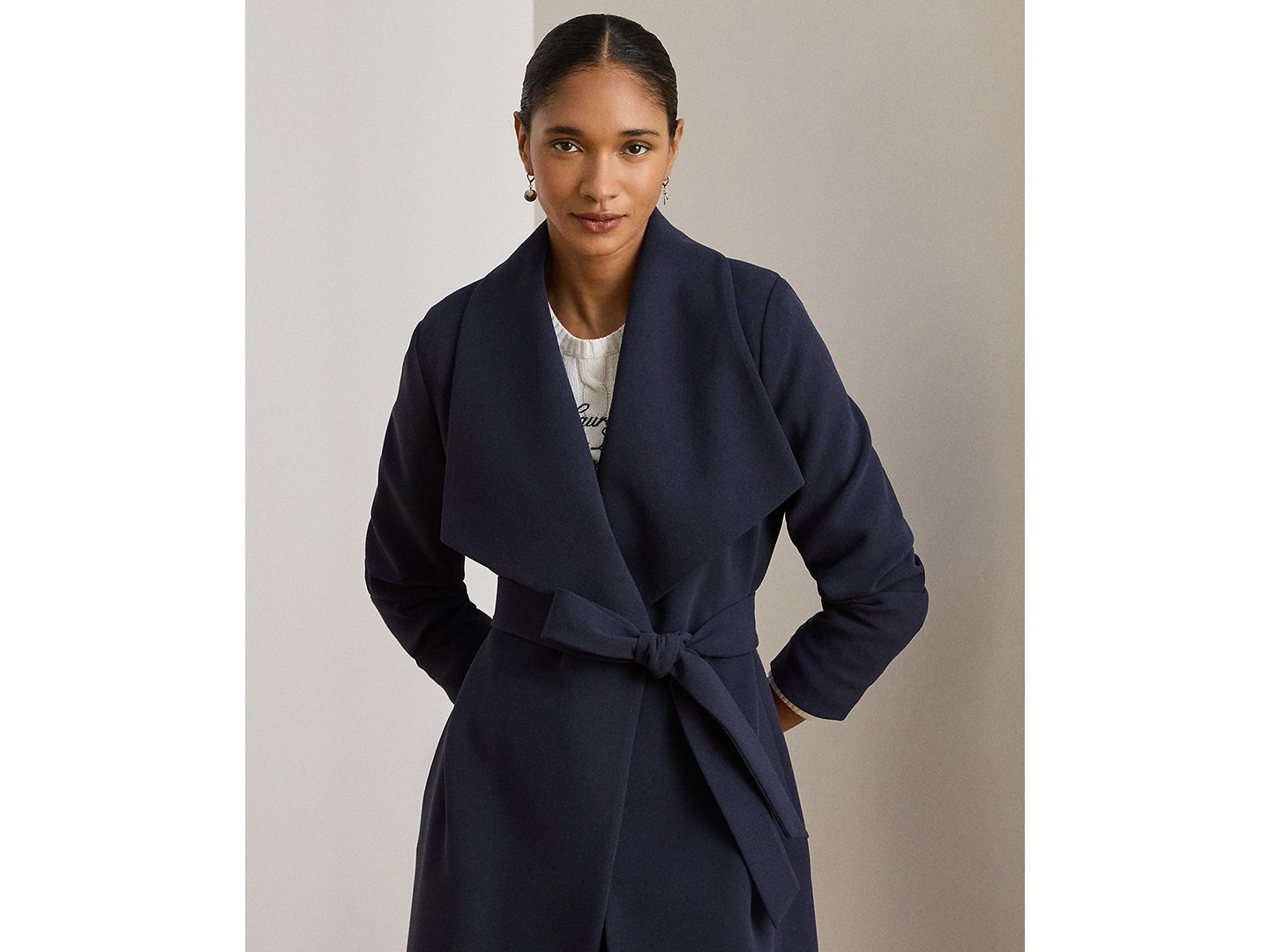Женское пальто Lauren Ralph Lauren Belted Wing Collar Trench, цвет: Тёмный тёмно-синий — фото 2