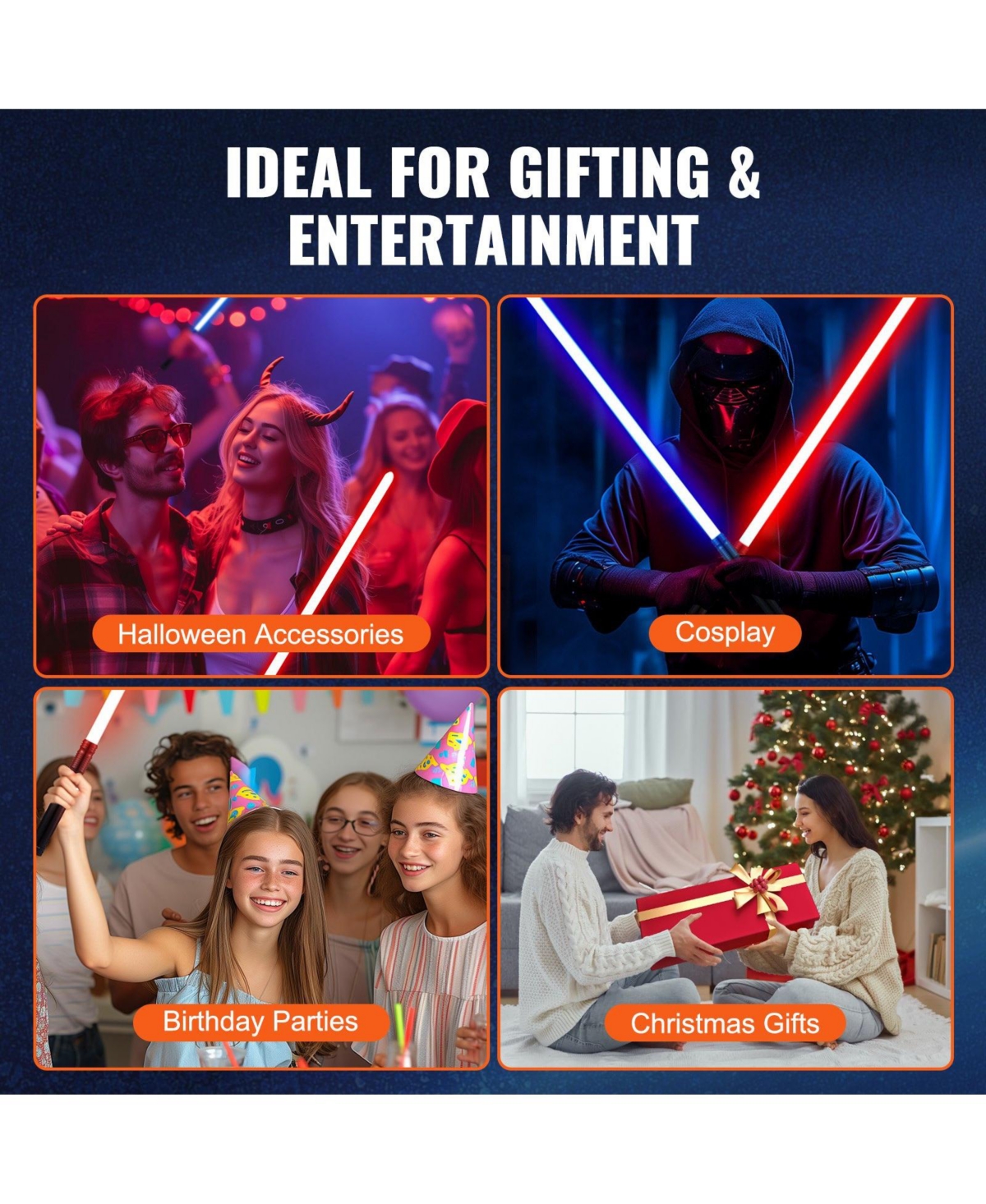 Sugift Black Light Up Sword with 12 Rgb Colors & Mute Mode, Rechargeable