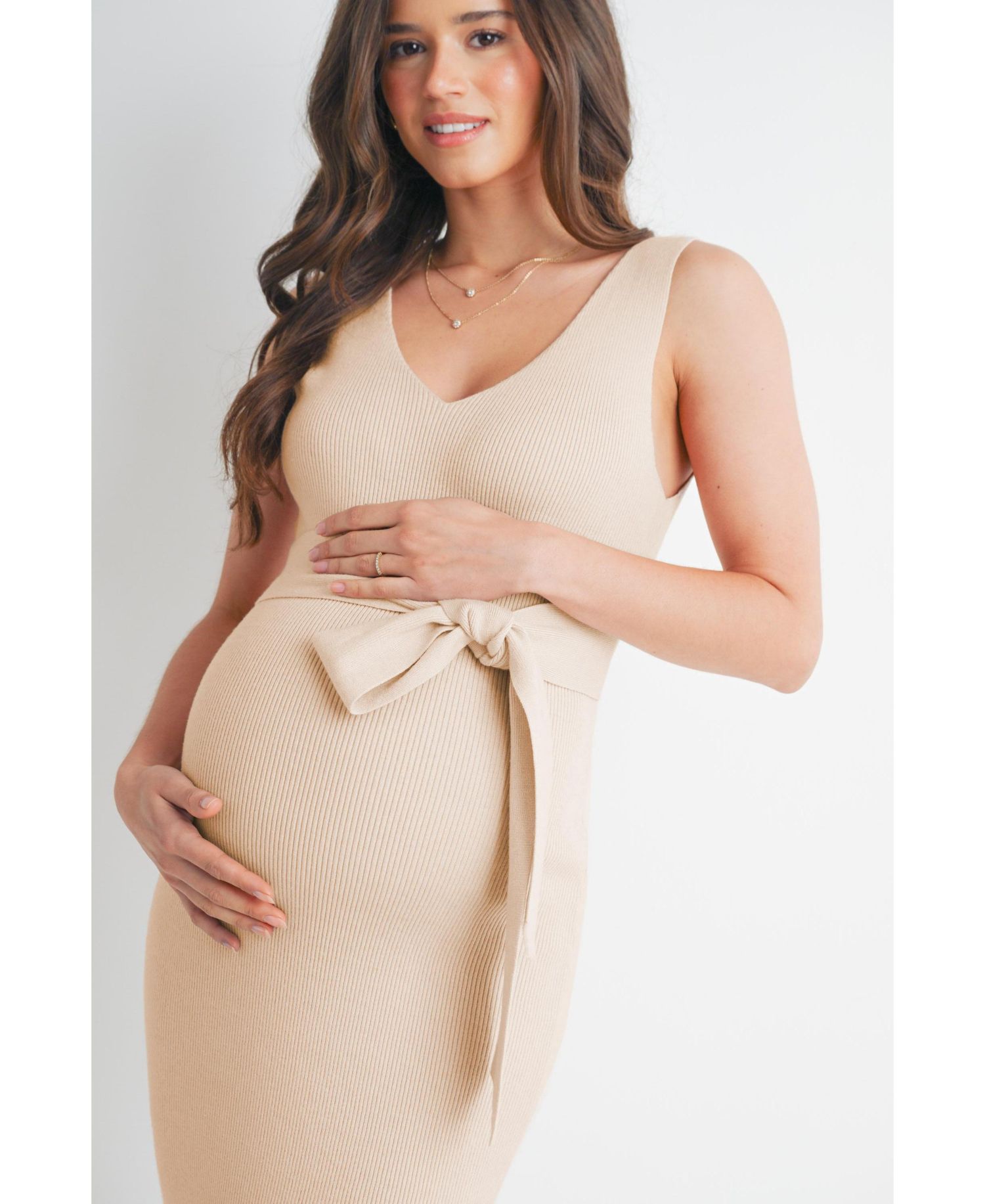 Women's Ribbed Sleeveless Bodycon Dress with Waist Tie