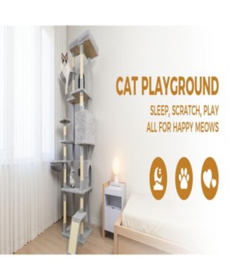 84.6'' Cat Tree with Wide Base, 3 Large Hinding Condo in Light Gray