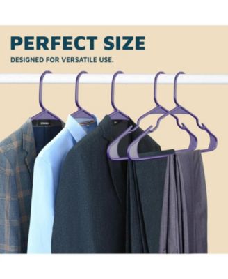 heavy-duty plastic hangers with non-slip grooves, space-saving design, and 5 lb capacity ideal for clothes $ dresses. Pack of 10, purple.