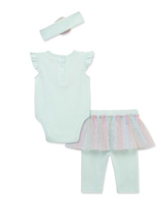 Baby Girls' Round Neck Bodysuit, Skeggings and Headband, 3-Piece Set