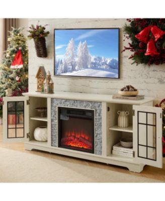 2-Door Storage cabinet with Electric Fireplace Console Cabinet