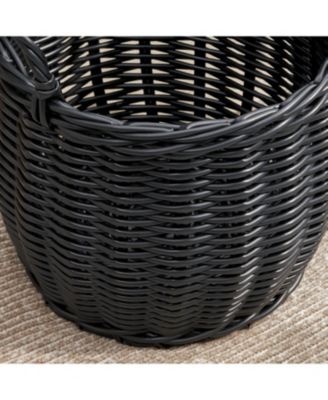 Round Resin Woven Hamper Basket, with Handles, Multi-Purpose Organizer, for Decoration in Bedroom, Living Room, Laundry Room, Entryway