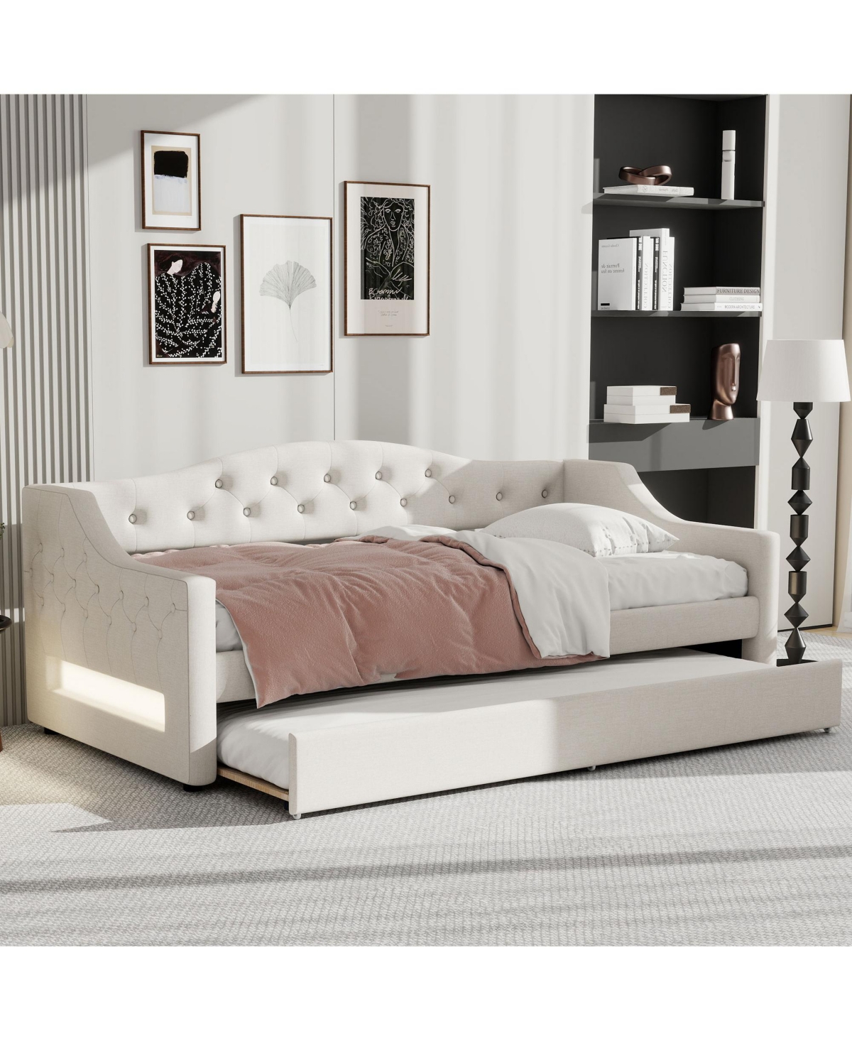 Lovmor Upholstered Twin Xl Size Daybed with Led Belt and Trundle