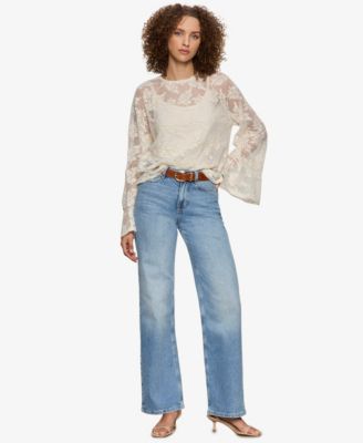 Women's Boho Lace Crew Neck Top