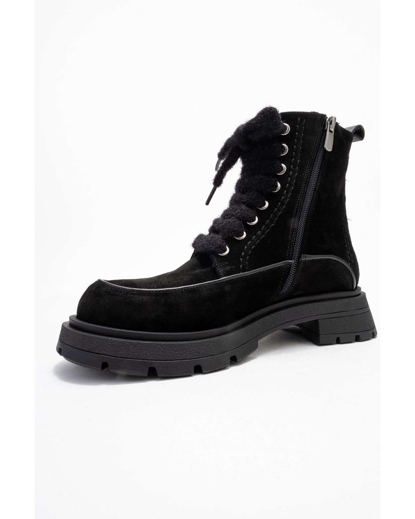 Женские ботинки Forever & Always Shoes Mina Leather Combat Boot, цвет: Чёрный замшевый кожаный — фото 4