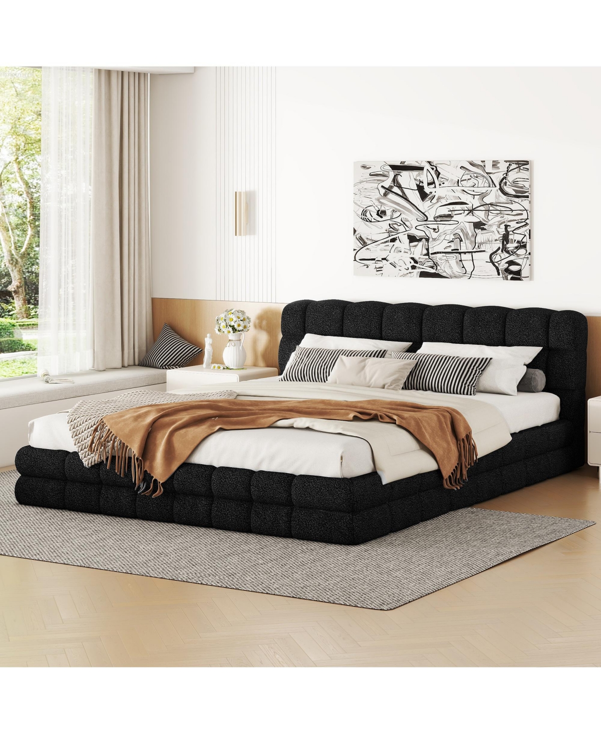 Lovmor Queen Size Upholstered Platform Bed Black