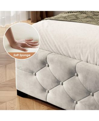 Queen Size Upholstered Platform Storage Bed Frame with 4 Drawers and LED Light No Box Spring Needed