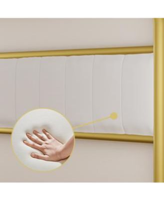 Queen-Size Metal Steel Platform Bed Frame with Durable Upholstered Headboard Cushion Iron & Wood Adjustable for Hotels Villas