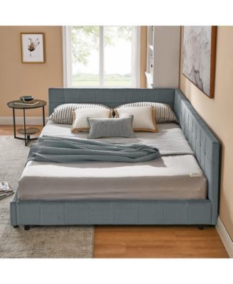 Queen Size Upholstered Tufted Sofa Bed Frame with Comfortable Backrest and Armrests Bed Velvet