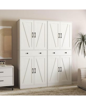 72" Tall Kitchen Pantry Modern Farmhouse Cupboard Cabinet with 4 Barn Doors