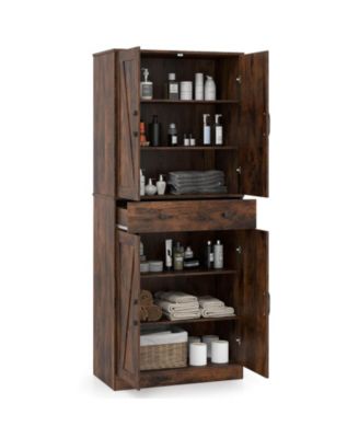 72" Tall Kitchen Pantry Modern Farmhouse Cupboard Cabinet with 4 Barn Doors