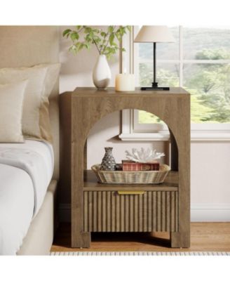 2-Tier Wood Farmhouse Night Stand, with Open Shelf