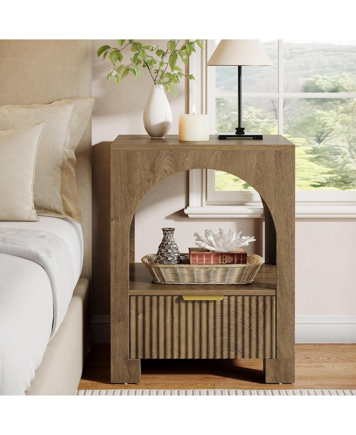 Tribesigns 2-Tier Wood Farmhouse Night Stand, with Open Shelf