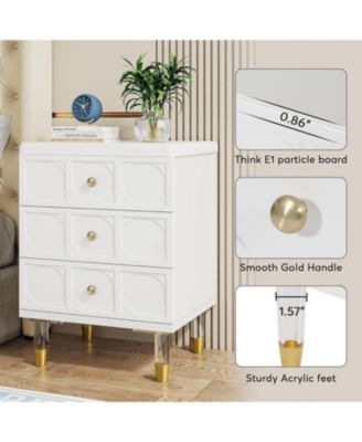 3-Drawer Nightstand, White and Gold Nightstand