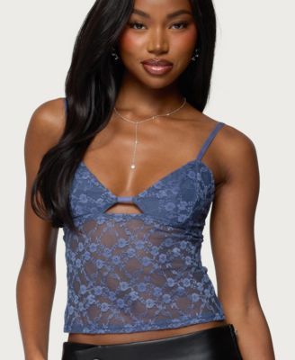 Women's Sheer Lace Cutout Tank Top