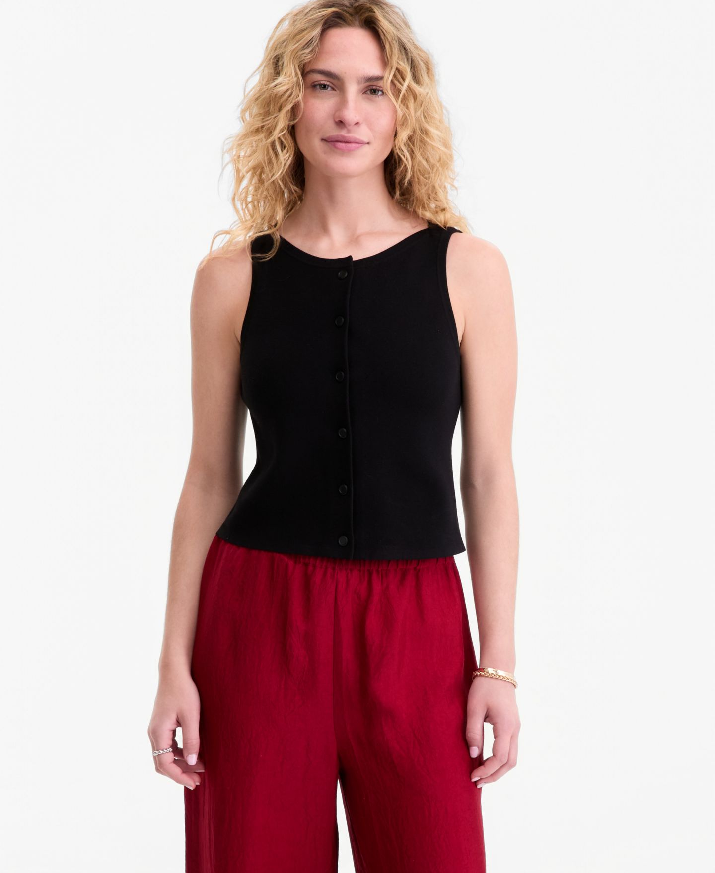 Женский свитер On 34th Button-Front Milano Sweater Shell, цвет: Глубокий чёрный — фото 1