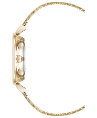 Women's Quartz Round Gold-Tone Stainless Steel Mesh Watch Set, 32mm