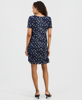 Petite Floral Ruffle-Tiered V-Neck Sheath Dress