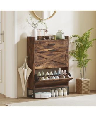 Hallway Shoe Bench with Drawer and Shelves