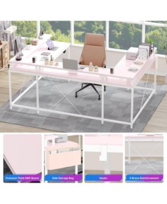 78" U-Shaped Computer Desk with Power Outlets, RGB LED and Storage, Reversible L-Shaped Gaming Desk