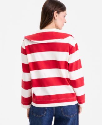 Women's Striped Interlock Knit Sailor Collar Top