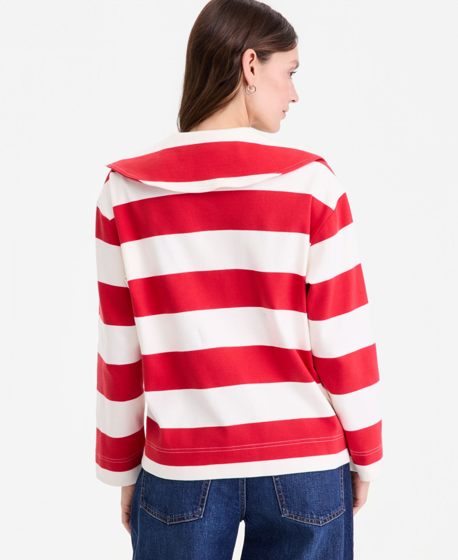 Women's Striped Interlock Knit Sailor Collar Top