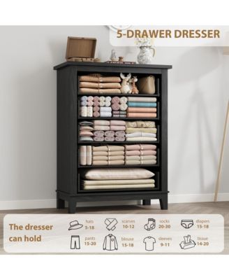 5-Drawer Black Freestanding Wooden Chest, 41.3" Tall, Vertical Dresser for Living Room, Bedroom, Entryway ,measuring 31.5"L x 15.8"W x 41.3"H.