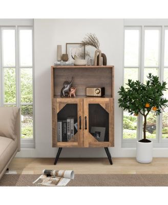 2-Door Kitchen Storage Bar Cabinet Buffet Sideboard w/ Wine Rack & Glass Holder