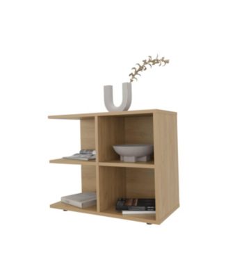 Angus Side Table with Open Storage and 4 Shelves, Natural Oak