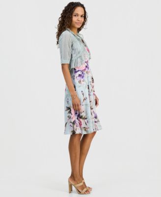 Petite 2-Pc. Floral Chiffon Sleeveless Dress and Ruffle-Front Jacket