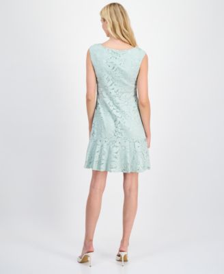Women's Floral-Lace Ruffle-Hem Sleeveless Dress