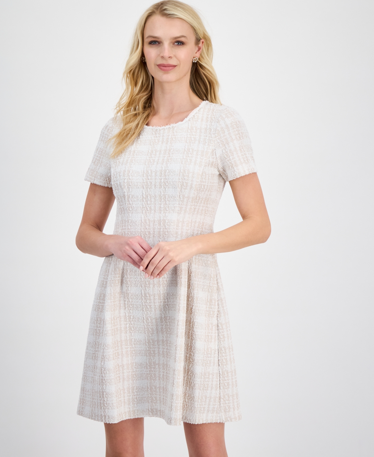 Connected Women's Ponte Front-Tuck Fit & Flare Dress