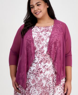 Plus Size 2-Pc. Floral Chiffon Sleeveless Dress and Ruffle-Front Jacket