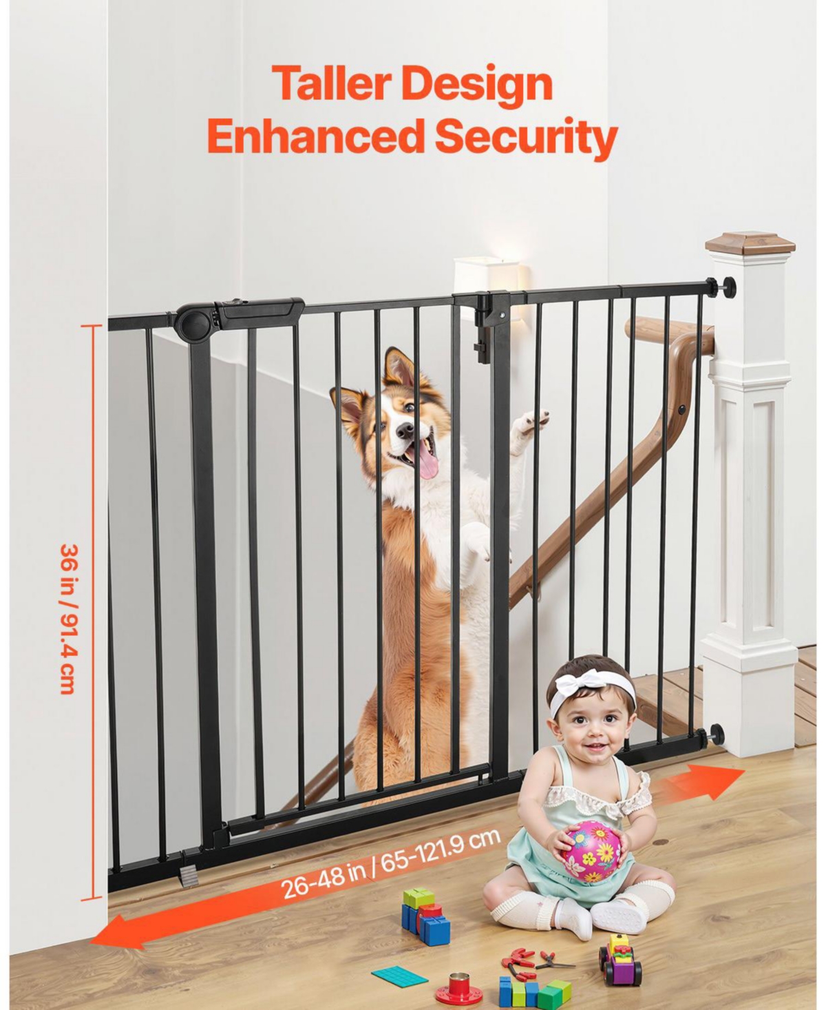 Cozito Adjustable Pressure-Mount Safety Gate, 26"-48" Wide, 36" High, Black