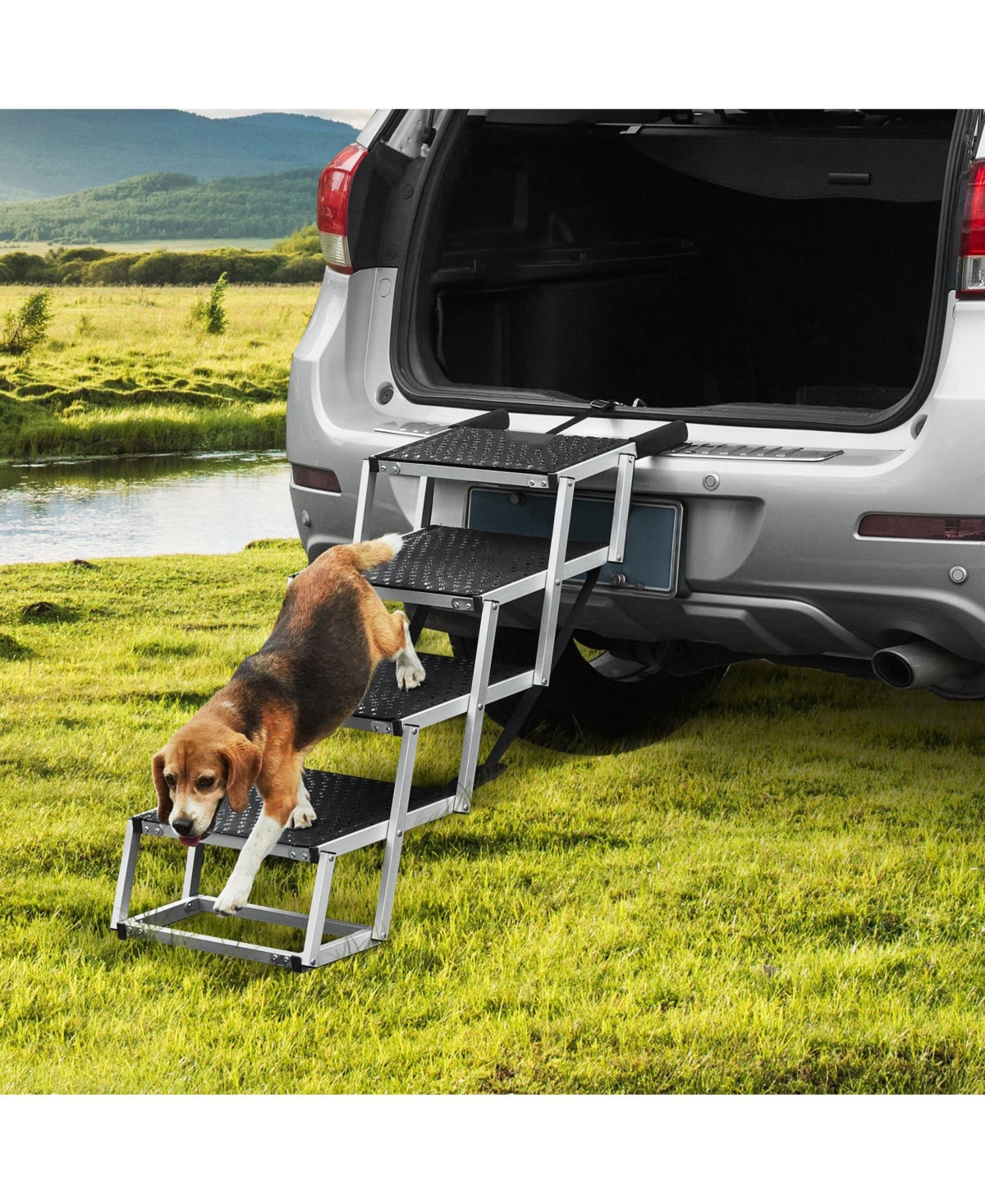 Cozito Wide 4-Step Aluminum Folding Dog Stairs for SUVs, Holds up to 150 lbs