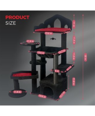  58'' Cat Tree with Scratching Posts, Perches, Hammock, and Cat Cave in Black