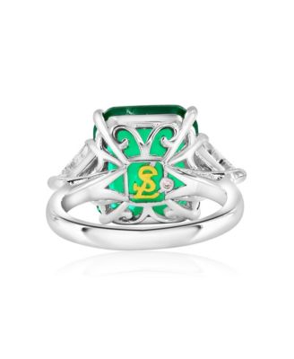 Gala Collection Sterling Silver Large Firework Emerald-Cut Cubic Zirconia Trillion Accent 3-Stone Ring