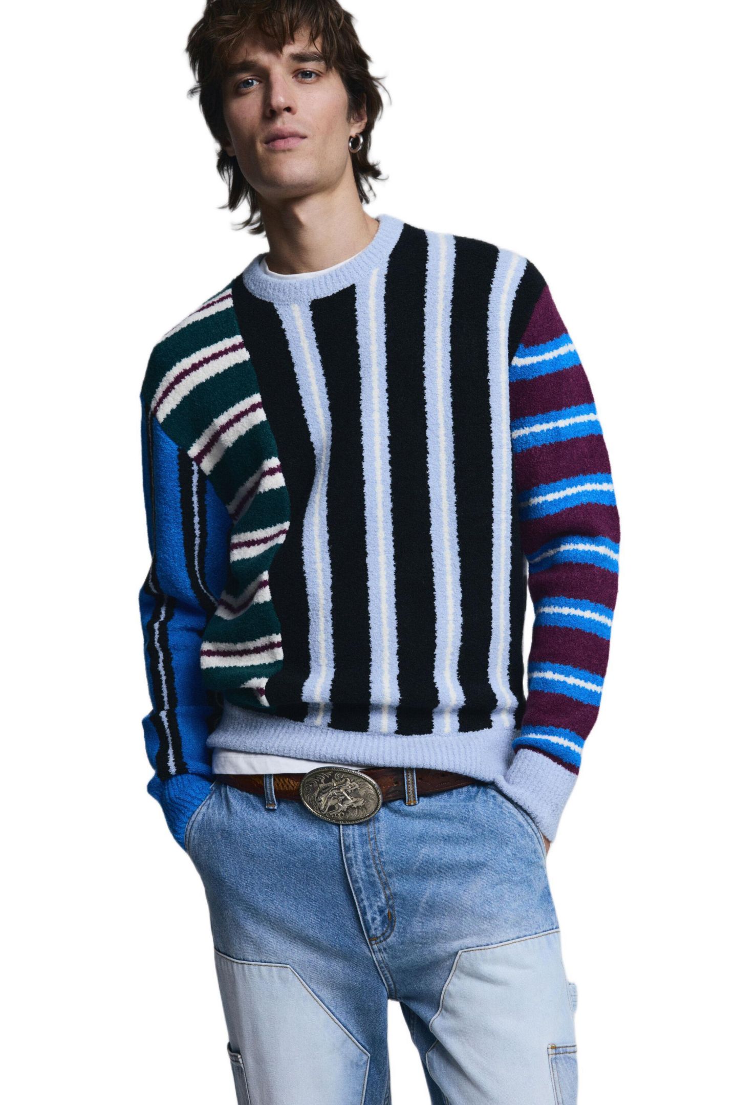 Мужской свитер Desigual Multistripe, цвет: Оранжевый — фото 1