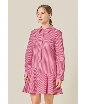 Women's Stripe Collar Flared Skirt Dress