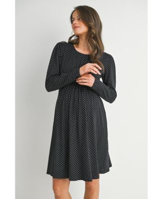 Maternity Long Sleeve Crewneck Polka Dot Dress