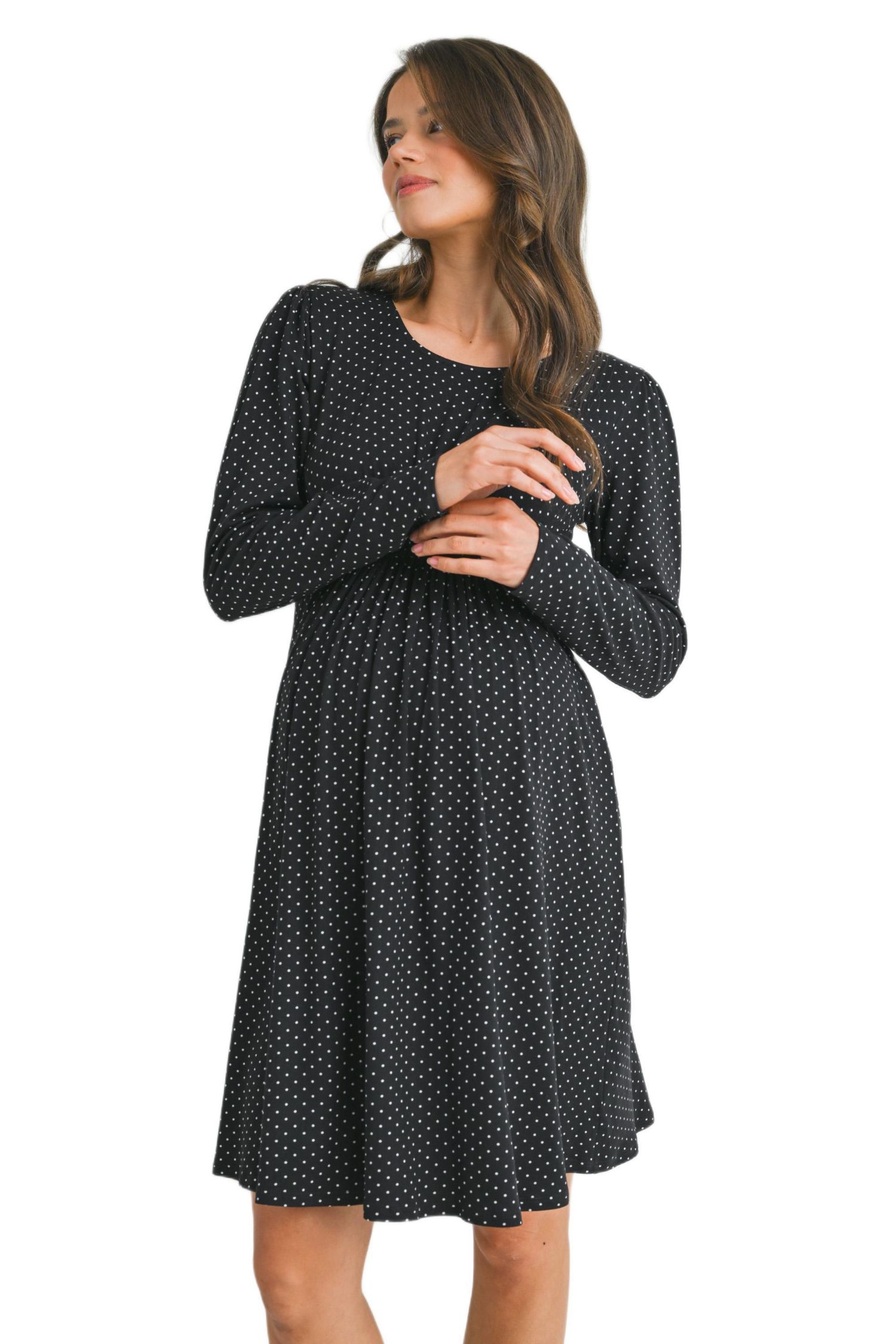 Women's Long Sleeve Crewneck Polka Dot Dress
