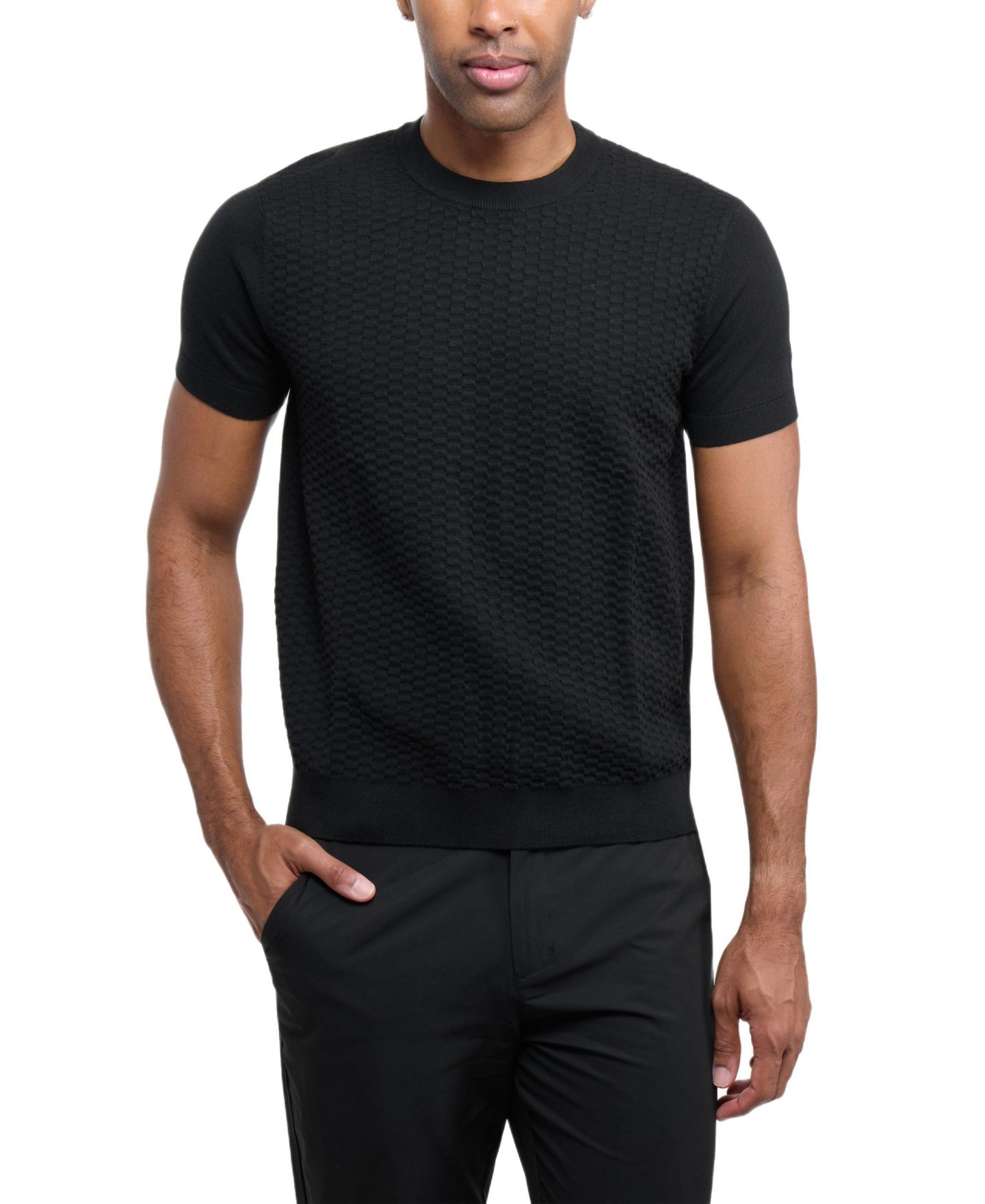 Мужской свитер XRAY X RAY Crew Rib Neck Checkered, цвет: Чёрный — фото 1