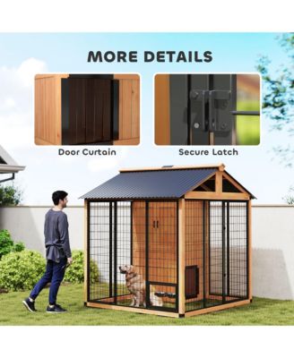 Extra Large Dog House with Storage Cabinet, Bowls, Light