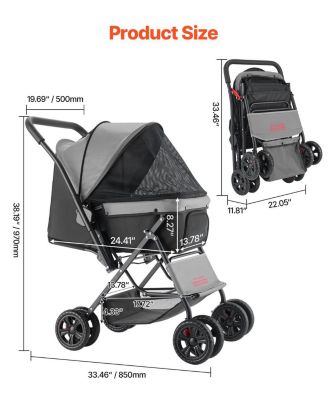 4-Wheel Pet Stroller with Reversible Handle, Holds up to 44 lbs